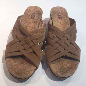 Ugg Shoes Lilah Tan Suede Wedge Sandals size 8